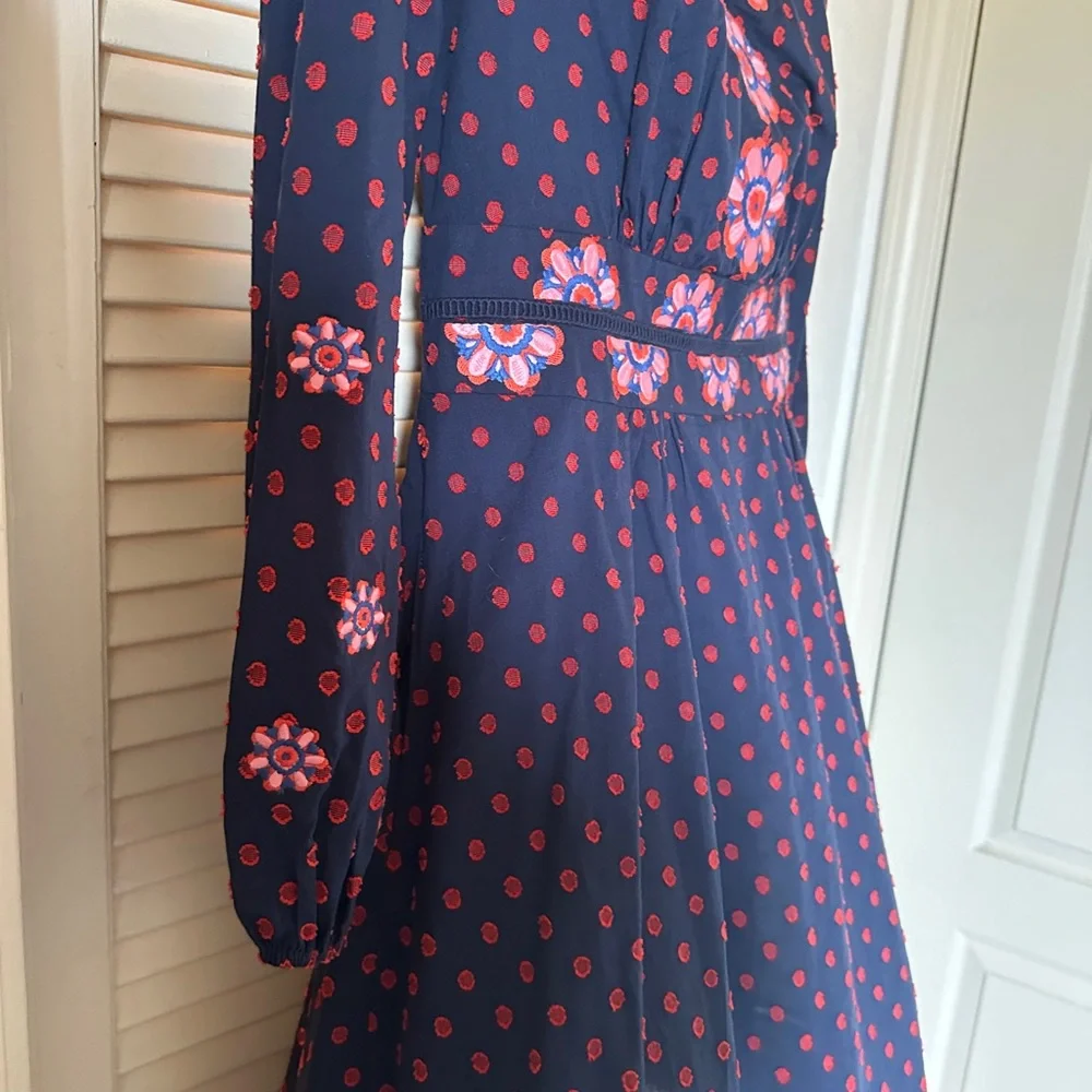 BODEN FLOSSIE EMBROIDERED MIDI DRESS - NAVY RED SPOT PINK - Picture 7 of 8